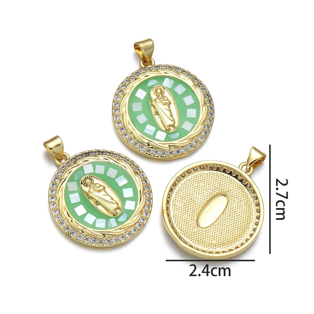 1 Piece 24*27mm Copper Shell Zircon Human Round Pendant