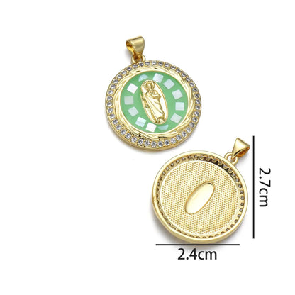 1 Piece 24*27mm Copper Shell Zircon Human Round Pendant