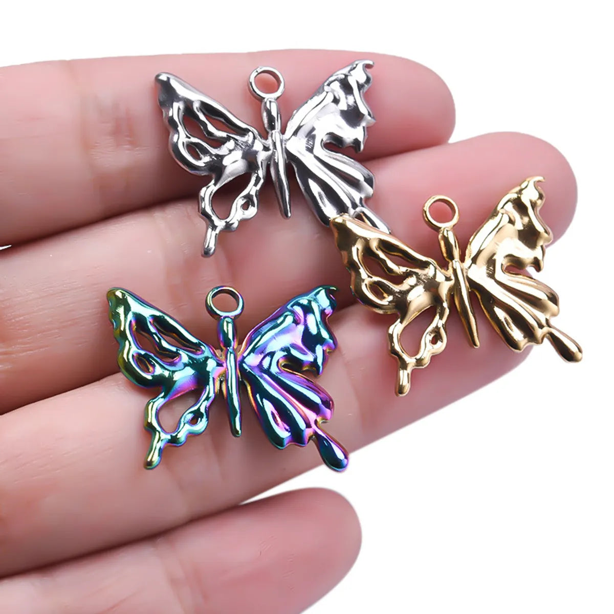 1 Piece 25 * 21mm Hole 2~2.9mm 304 Stainless Steel Butterfly Polished Pendant