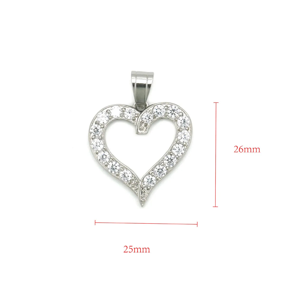 1 Piece 25*26mm 316 Stainless Steel  Zircon Heart Shape Pendant