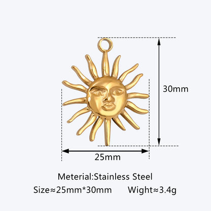 1 Piece 25 * 30mm 304 Stainless Steel Sun Pendant