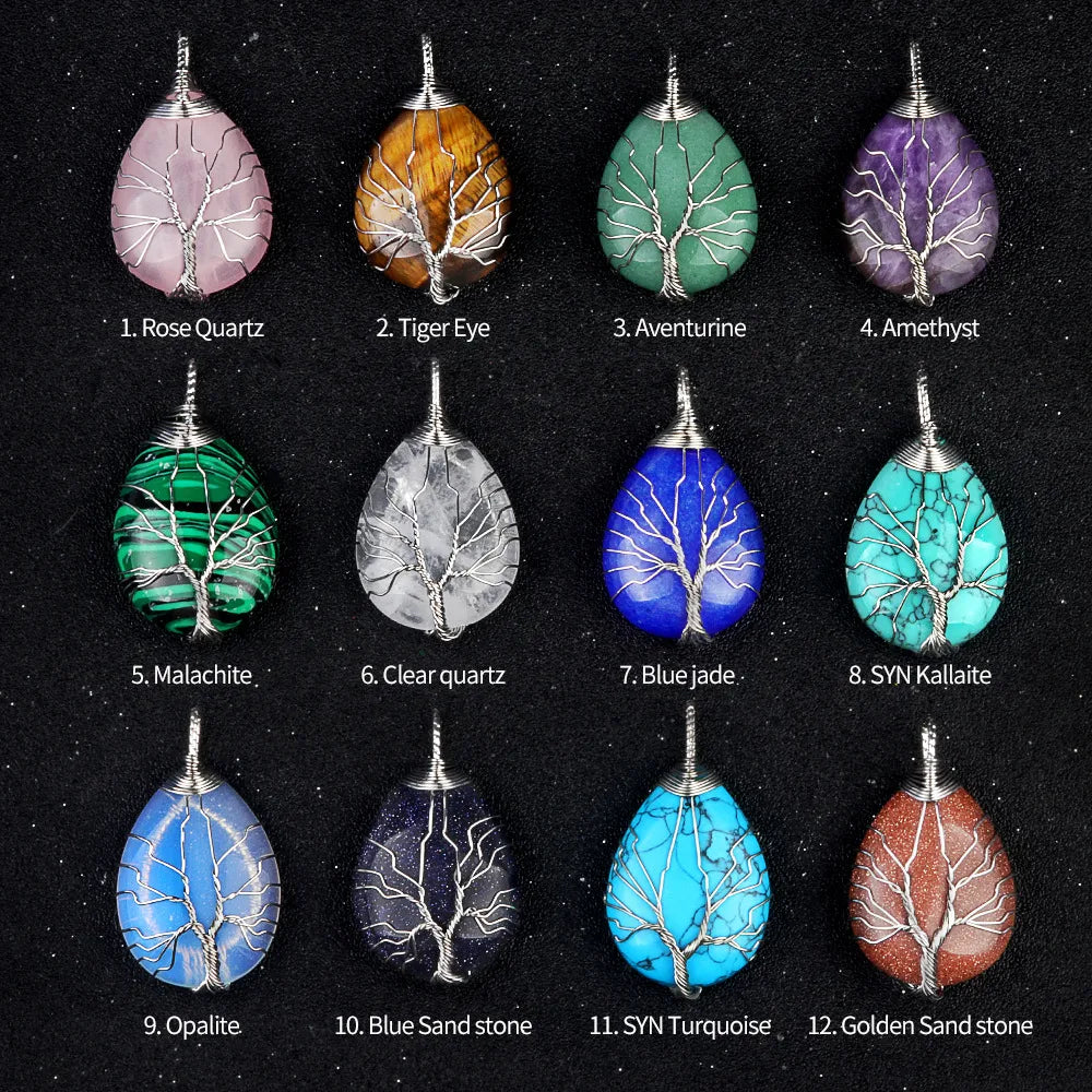 1 Piece 25*35mm Crystal Agate Water Droplets Life Tree Pendant