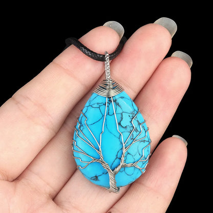 1 Piece 25*35mm Crystal Agate Water Droplets Life Tree Pendant