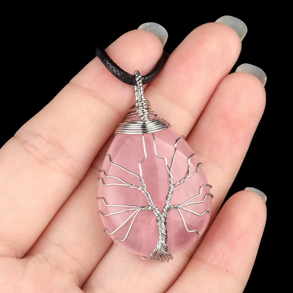 1 Piece 25*35mm Crystal Agate Water Droplets Life Tree Pendant