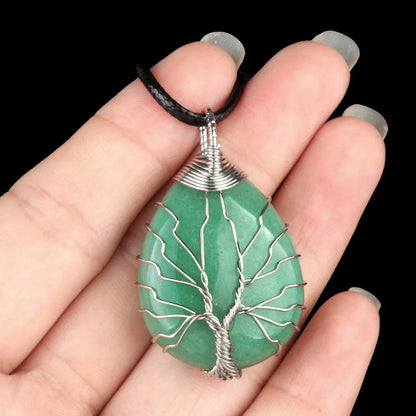 1 Piece 25*35mm Crystal Agate Water Droplets Life Tree Pendant