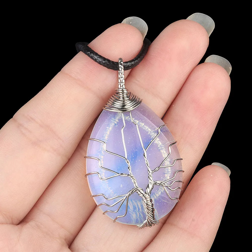 1 Piece 25*35mm Crystal Agate Water Droplets Life Tree Pendant