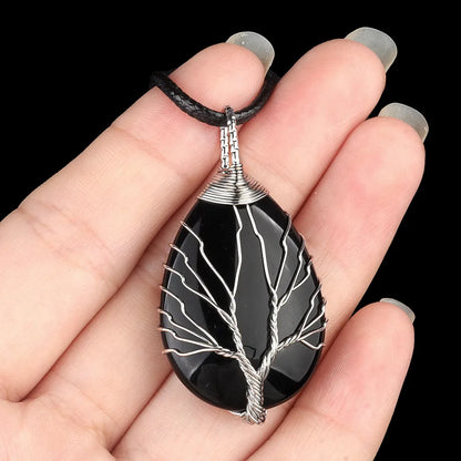 1 Piece 25*35mm Crystal Agate Water Droplets Life Tree Pendant