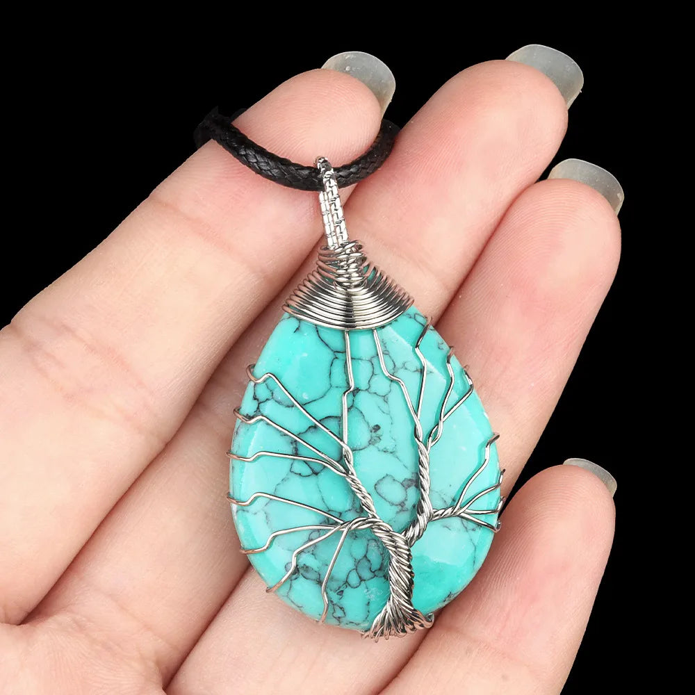 1 Piece 25*35mm Crystal Agate Water Droplets Life Tree Pendant