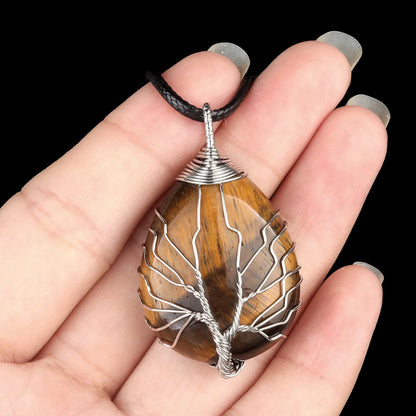 1 Piece 25*35mm Crystal Agate Water Droplets Life Tree Pendant