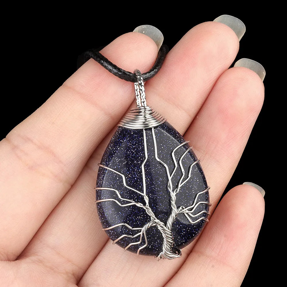 1 Piece 25*35mm Crystal Agate Water Droplets Life Tree Pendant