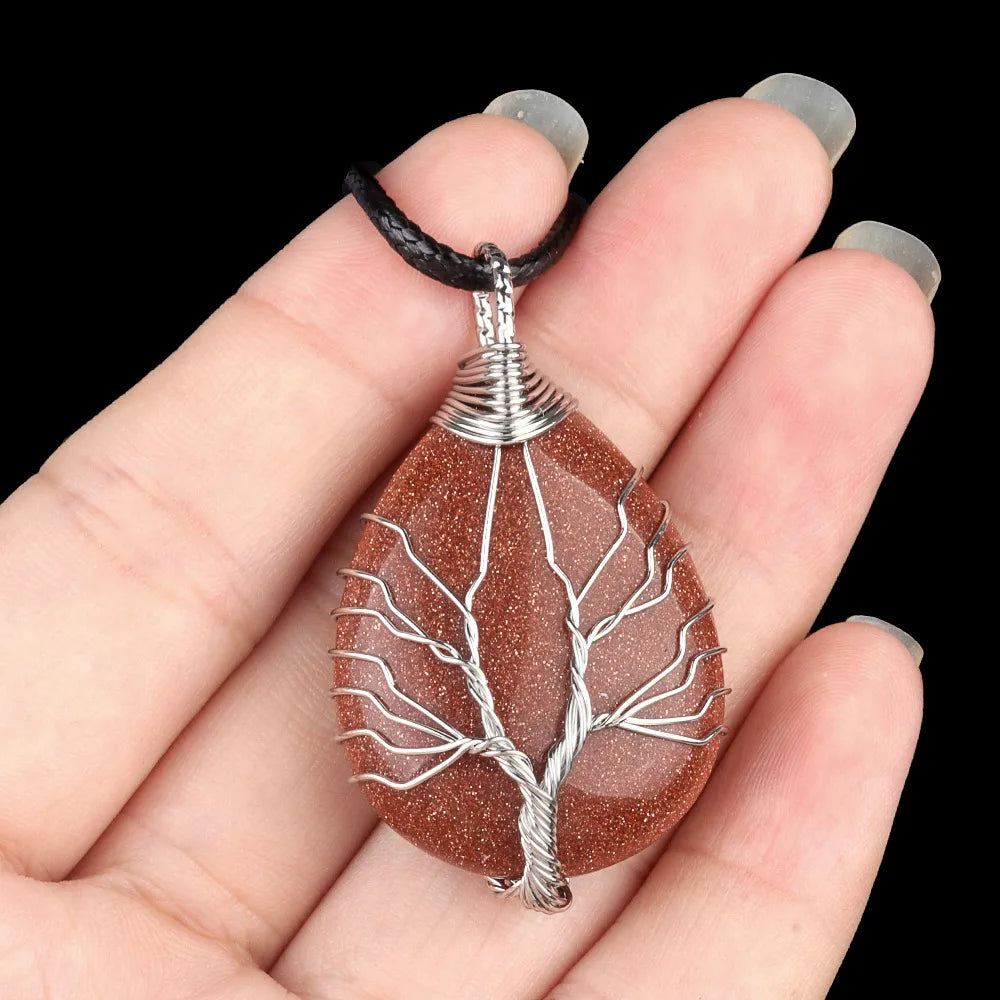 1 Piece 25*35mm Crystal Agate Water Droplets Life Tree Pendant