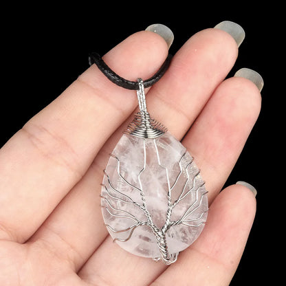 1 Piece 25*35mm Crystal Agate Water Droplets Life Tree Pendant