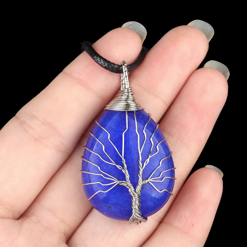 1 Piece 25*35mm Crystal Agate Water Droplets Life Tree Pendant