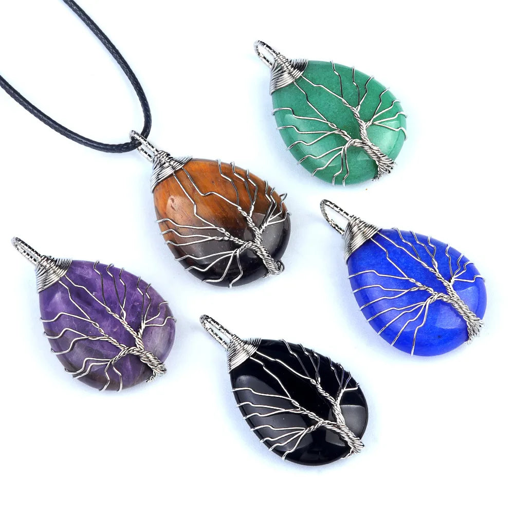 1 Piece 25*35mm Crystal Agate Water Droplets Life Tree Pendant