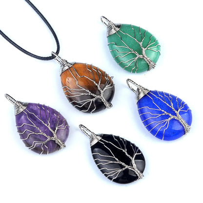 1 Piece 25*35mm Crystal Agate Water Droplets Life Tree Pendant