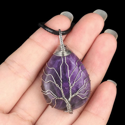 1 Piece 25*35mm Crystal Agate Water Droplets Life Tree Pendant