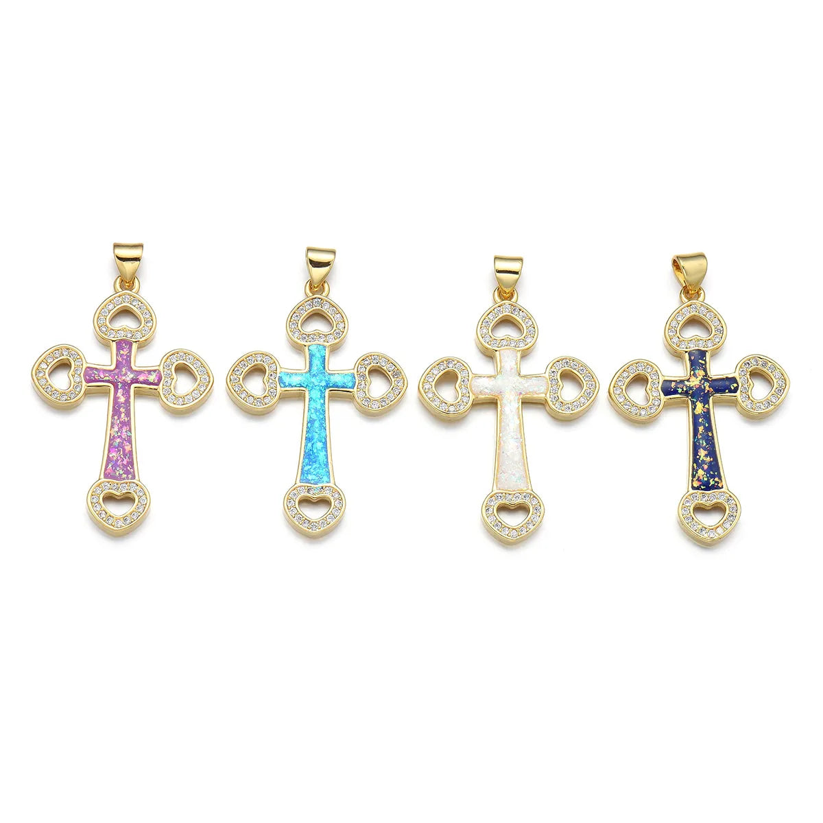 1 Piece 25*37mm Copper Zircon 18K Gold Plated Cross Pendant