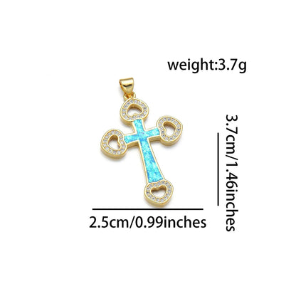 1 Piece 25*37mm Copper Zircon 18K Gold Plated Cross Pendant