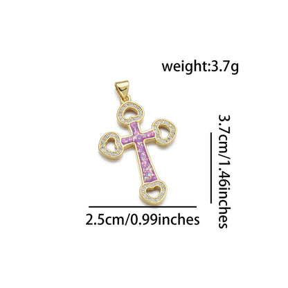 1 Piece 25*37mm Copper Zircon 18K Gold Plated Cross Pendant