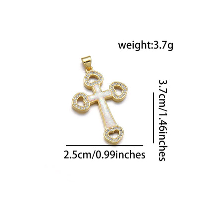 1 Piece 25*37mm Copper Zircon 18K Gold Plated Cross Pendant