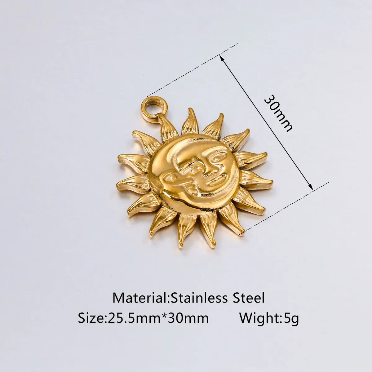 1 Piece 25.5*30mm 304 Stainless Steel Sun Pendant