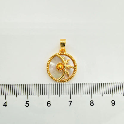 1 Piece 25mm Copper Shell Zircon 18K Gold Plated Round Heart Shape Feather Pendant