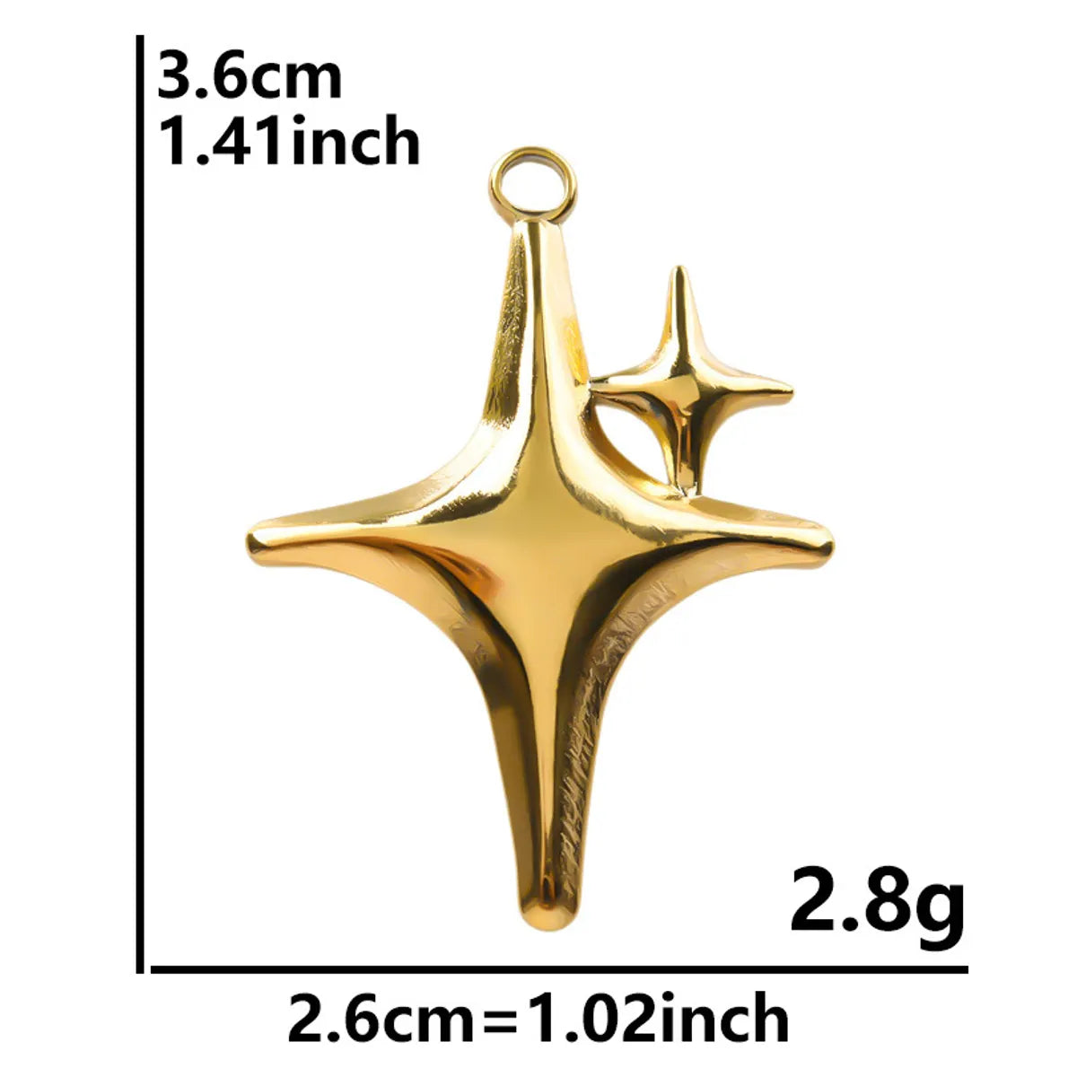 1 Piece 26*36mm Hole 2~2.9mm 304 Stainless Steel 18K Gold Plated Star Polished Pendant