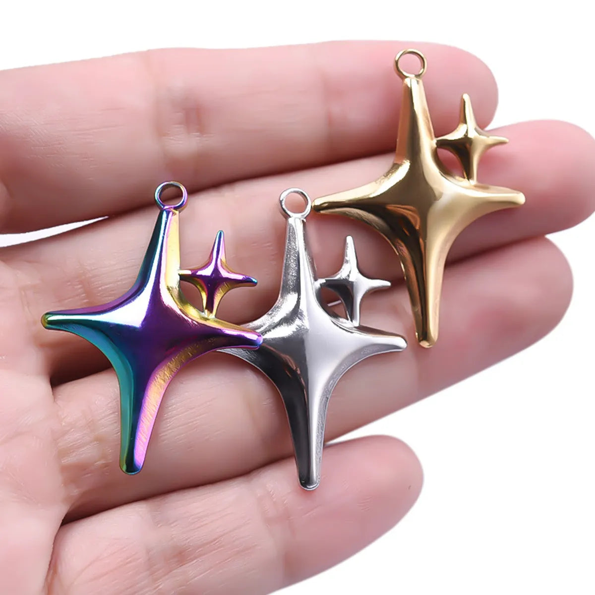 1 Piece 26*36mm Hole 2~2.9mm 304 Stainless Steel 18K Gold Plated Star Polished Pendant