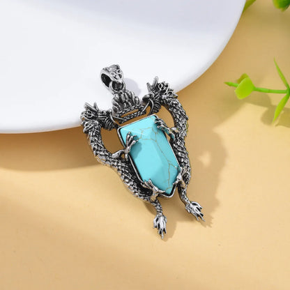 1 Piece 28*60mm Natural Stone Copper Agate Opal Dragon Pendant