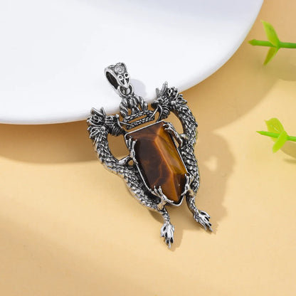 1 Piece 28*60mm Natural Stone Copper Agate Opal Dragon Pendant