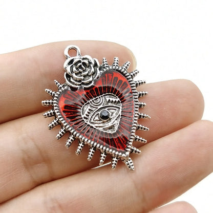 1 Piece 29*38mm Alloy Heart Shape Rose Eye Polished Pendant