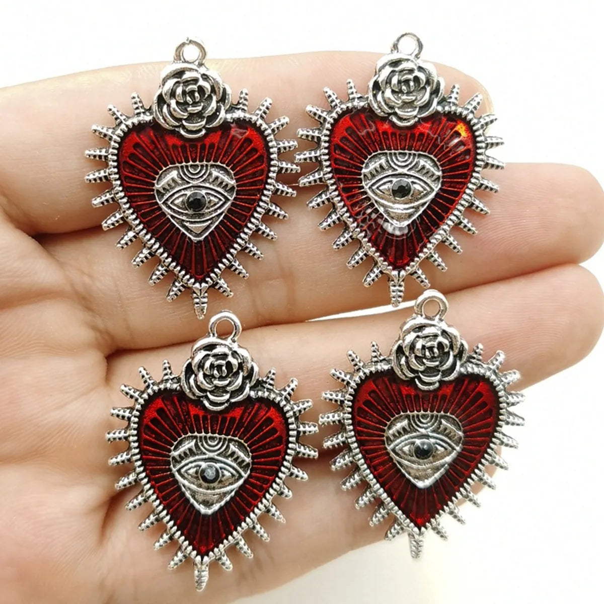 1 Piece 29*38mm Alloy Heart Shape Rose Eye Polished Pendant