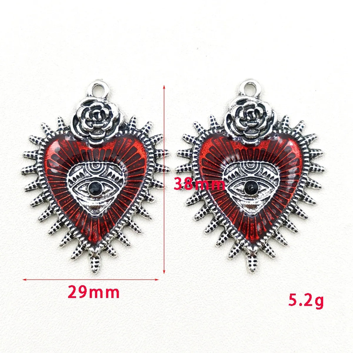 1 Piece 29*38mm Alloy Heart Shape Rose Eye Polished Pendant