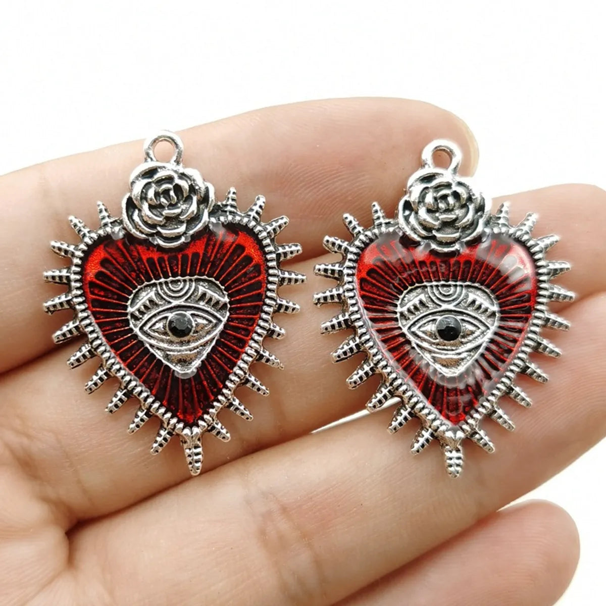 1 Piece 29*38mm Alloy Heart Shape Rose Eye Polished Pendant