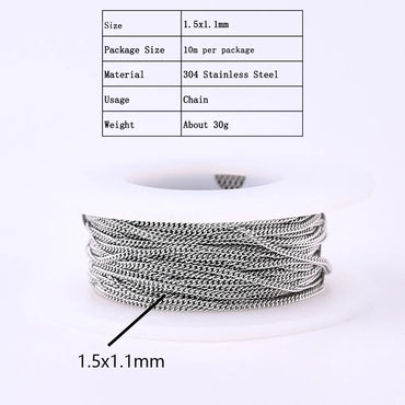 1 Roll 2.5*2mm 2*1.5mm 3*2.2mm 304 Stainless Steel 18K Gold Plated Solid Color Polished Chain