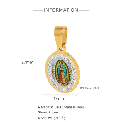 1 Piece 30*17mm 316L Stainless Steel  Zircon Cross Virgin Mary Polished Pendant