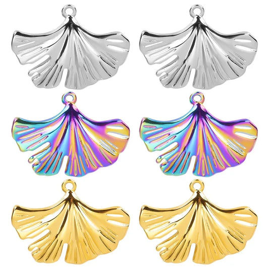 1 Piece 30 * 24mm Hole 2~2.9mm 304 Stainless Steel 18K Gold Plated Ginkgo Leaf Pendant