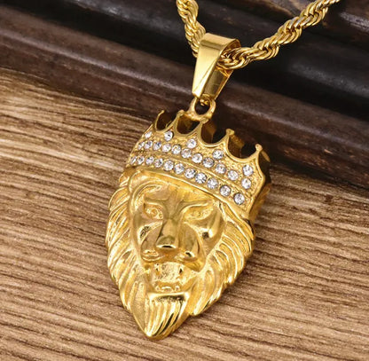 1 Piece 30*43mm Titanium Steel Rhinestones Lion Pendant