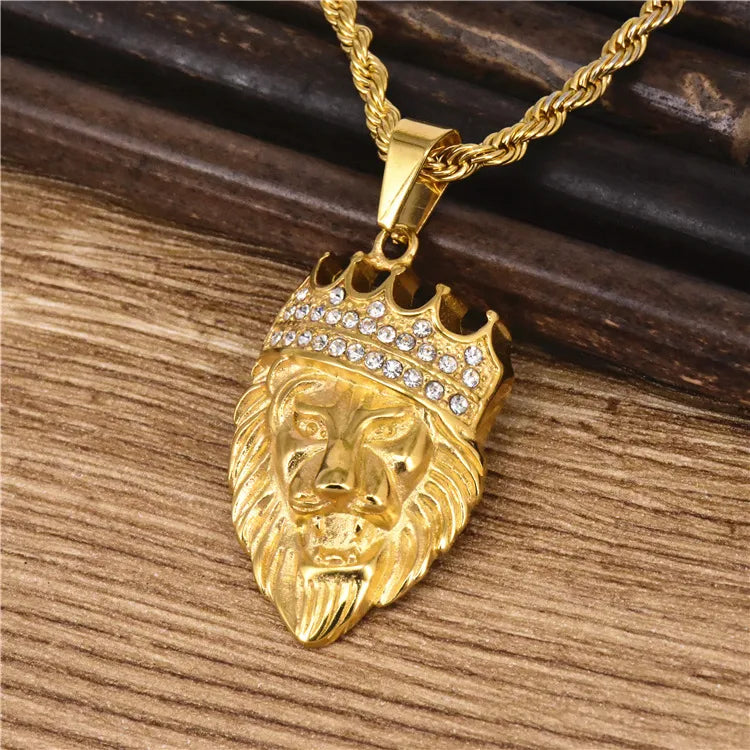 1 Piece 30*43mm Titanium Steel Rhinestones Lion Pendant