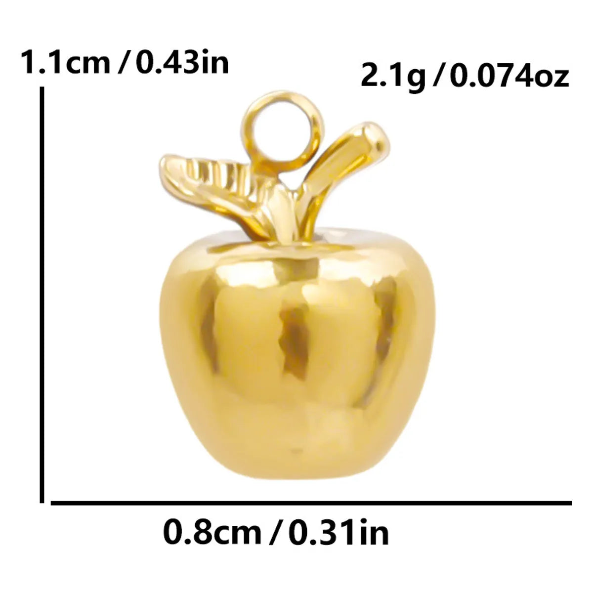 1 Piece 304 Stainless Steel 18K Gold Plated Apple Pendant