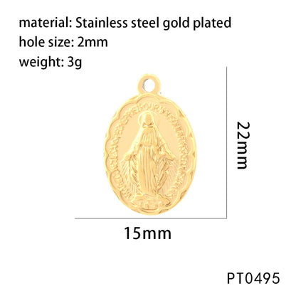 1 Piece 304 Stainless Steel 18K Gold Plated Cross Oval Polished Pendant