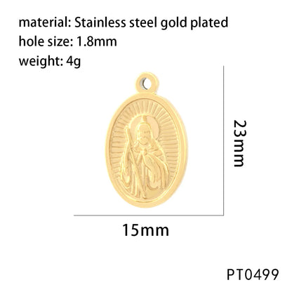 1 Piece 304 Stainless Steel 18K Gold Plated Cross Oval Polished Pendant