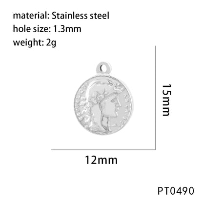 1 Piece 304 Stainless Steel 18K Gold Plated Round Polished Pendant