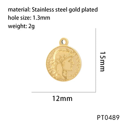 1 Piece 304 Stainless Steel 18K Gold Plated Round Polished Pendant