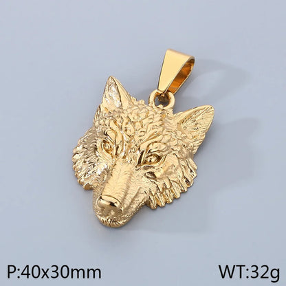 1 Piece 304 Stainless Steel 18K Gold Plated Wolf Pendant Chain