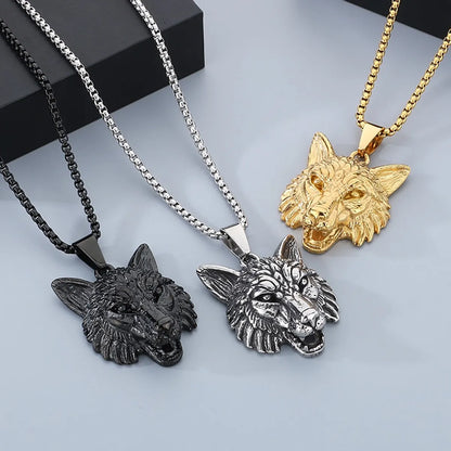 1 Piece 304 Stainless Steel 18K Gold Plated Wolf Pendant Chain