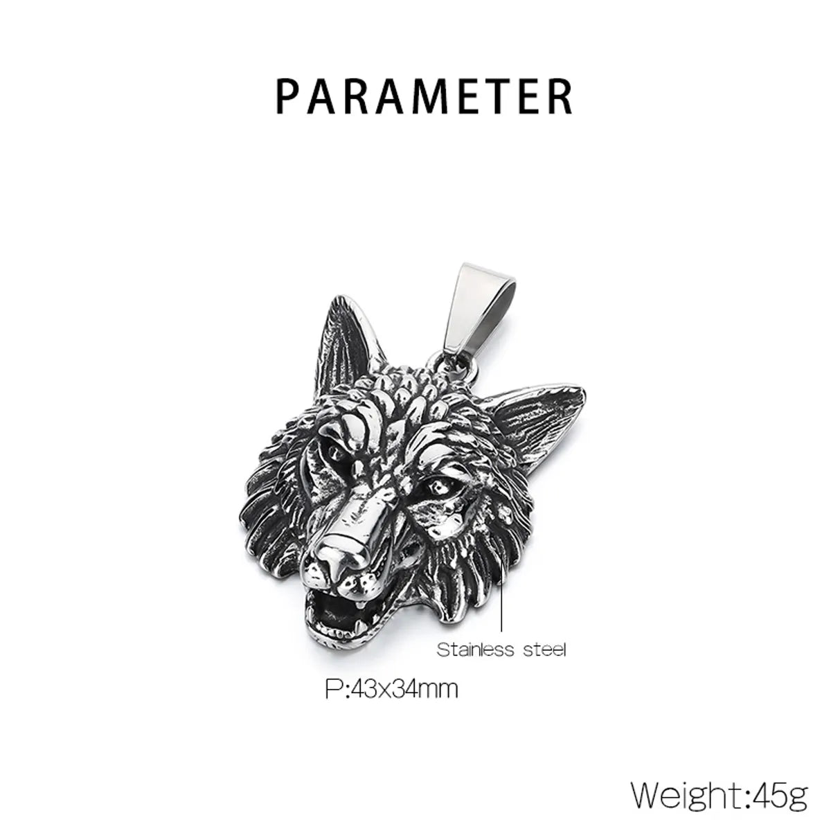 1 Piece 304 Stainless Steel 18K Gold Plated Wolf Pendant Chain