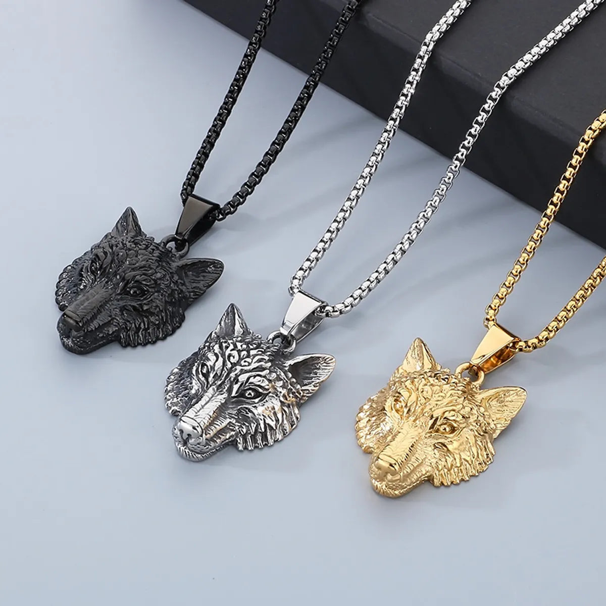 1 Piece 304 Stainless Steel 18K Gold Plated Wolf Pendant Chain