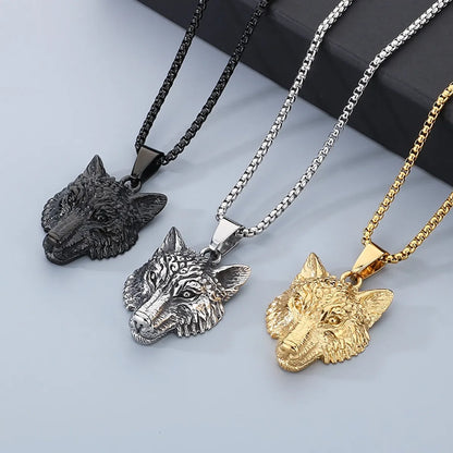 1 Piece 304 Stainless Steel 18K Gold Plated Wolf Pendant Chain