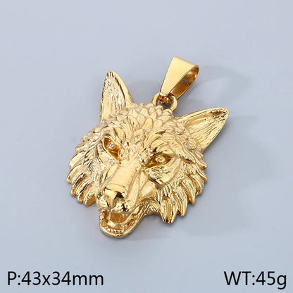 1 Piece 304 Stainless Steel 18K Gold Plated Wolf Pendant Chain